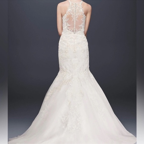 NWT David's Bridal JEWEL Illusion Halter Lace Wedding Dress in Soft White Sz. 10 - Picture 6 of 15